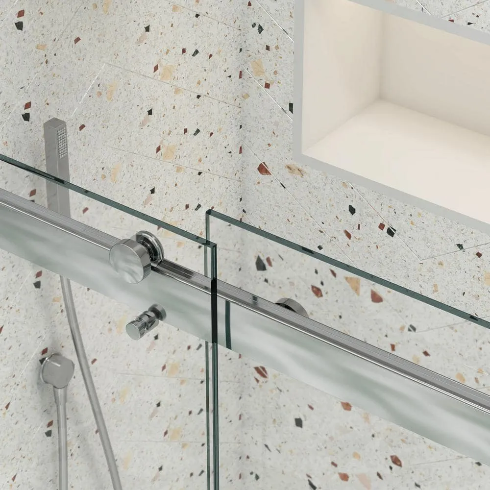 TOOLKISS 56 in.-60 in. W x 74 in. H Sliding Framed Shower Door in Chrome Finish with Clear Glass, photo 9 of 9