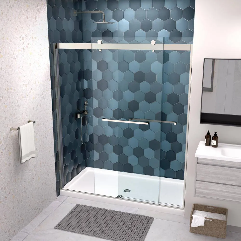TOOLKISS 56 in.-60 in. W x 74 in. H Sliding Framed Shower Door in Chrome Finish with Clear Glass, photo 6 of 9