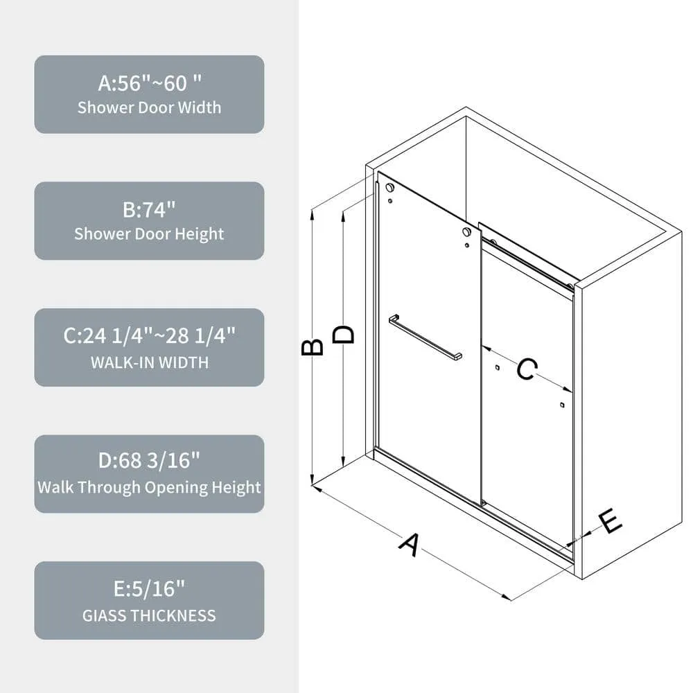 TOOLKISS 56 in.-60 in. W x 74 in. H Sliding Framed Shower Door in Chrome Finish with Clear Glass, photo 2 of 9