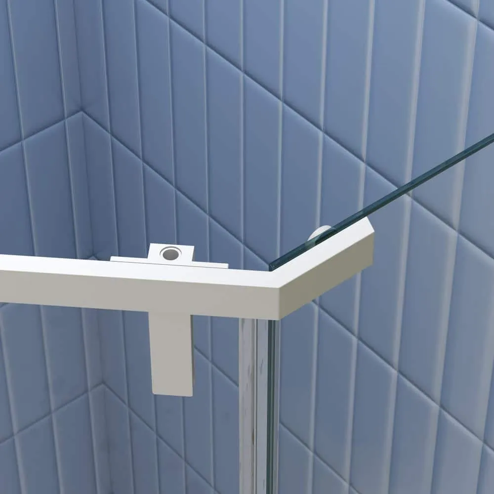 TOOLKISS 34.75 in. W x 72 in. H Neo-Angle Pivot Semi Frameless Corner Shower Enclosure in White with Clear Glass, photo 3 of 7