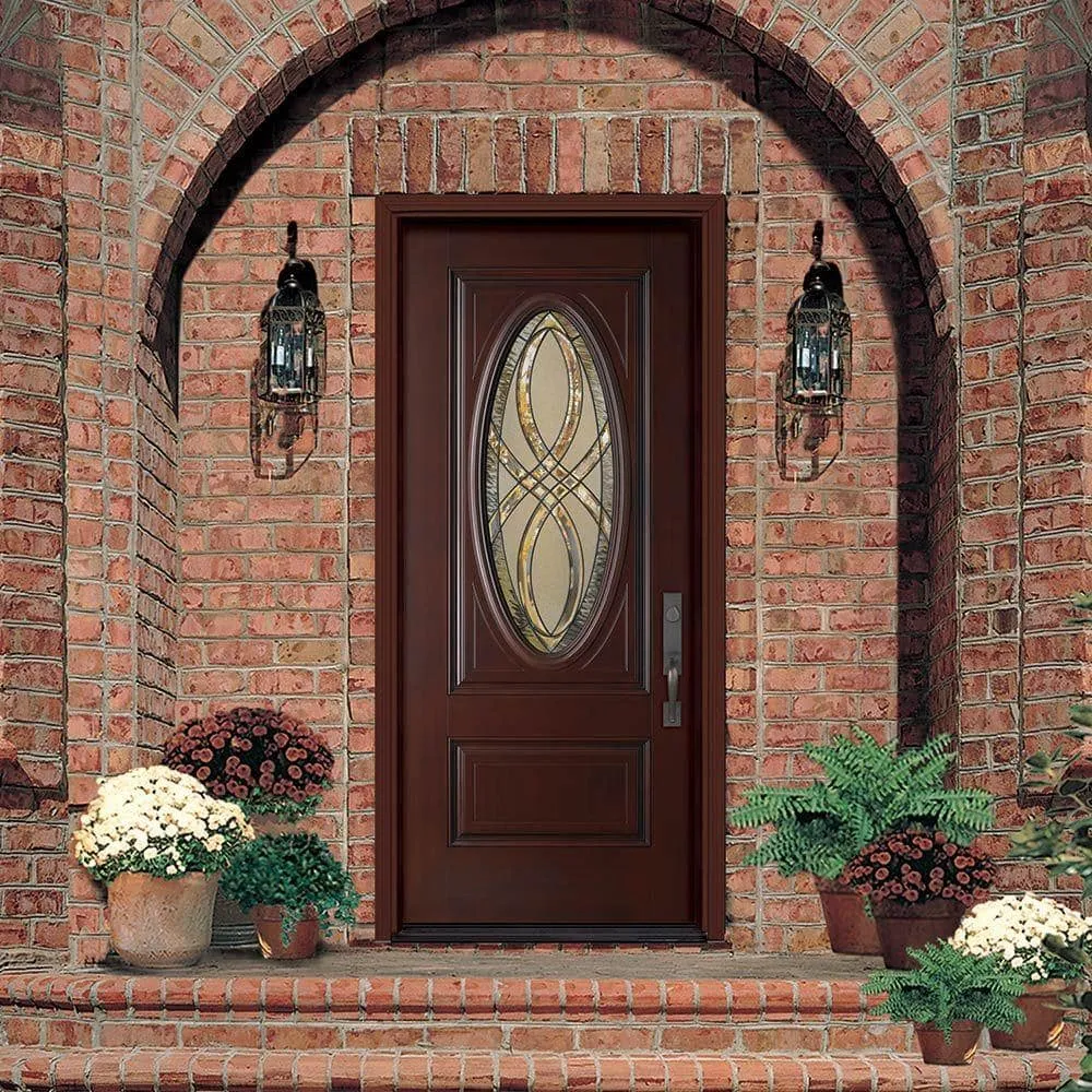 Masonite 36 in. x 80 in. Everland Cianne Cherry Left-Hand Inswing 3/4 Oval Smooth Finished Fiberglass Prehung Front Exterior Door, photo 5 of 6