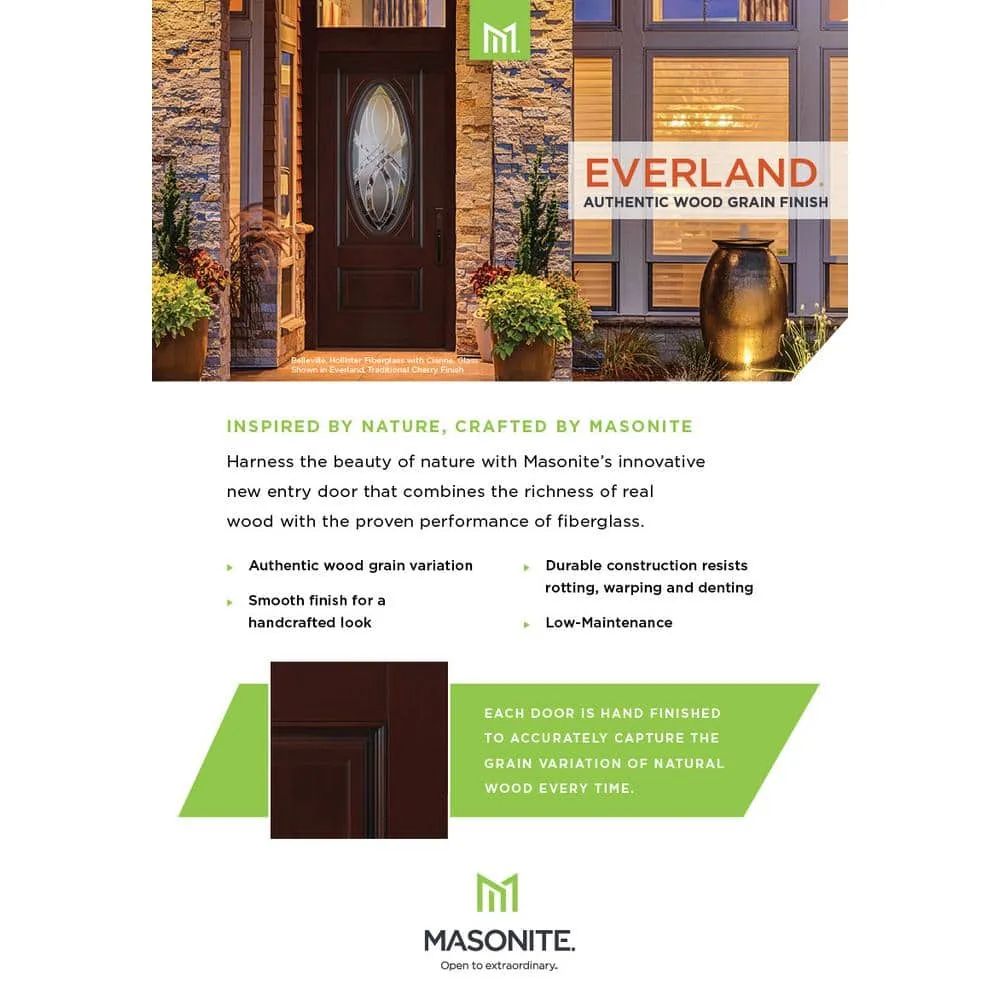 Masonite 36 in. x 80 in. Everland Cianne Cherry Right-Hand Inswing 3/4 Oval Finished Smooth Fiberglass Prehung Front Door, photo 3 of 5