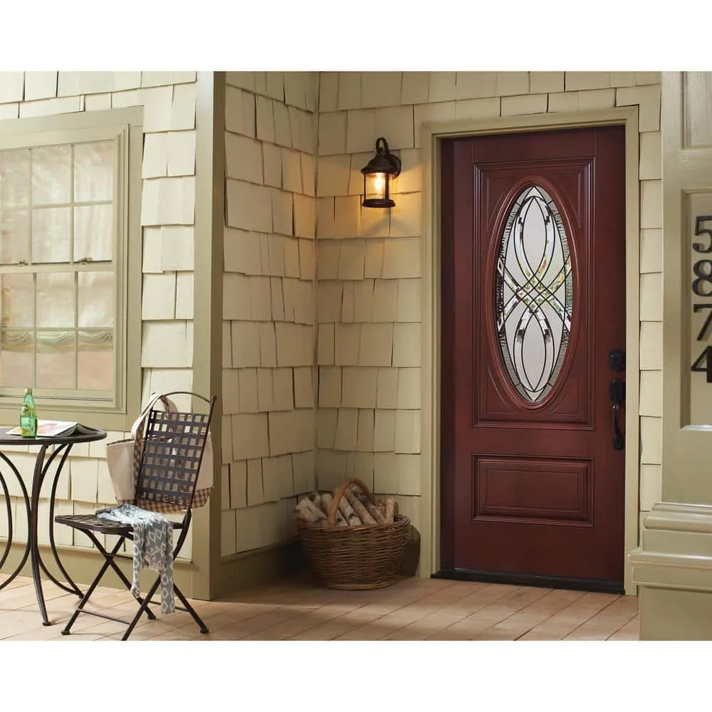 Masonite 36 in. x 80 in. Everland Cianne Cherry Right-Hand Inswing 3/4 Oval Finished Smooth Fiberglass Prehung Front Door, photo 5 of 5