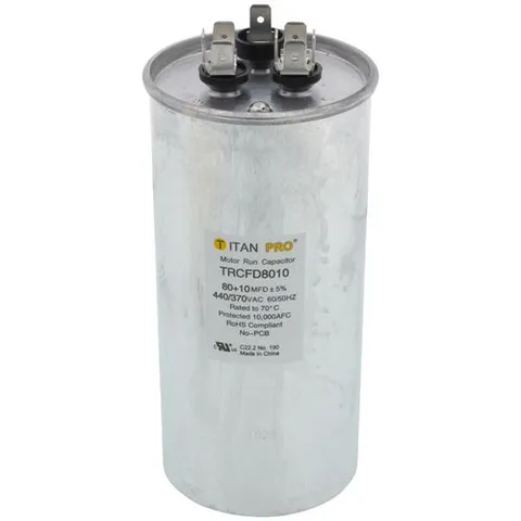 TRCFD8010 80/10 MFD Round Dual Motor Run Capacitor (440/370V)
