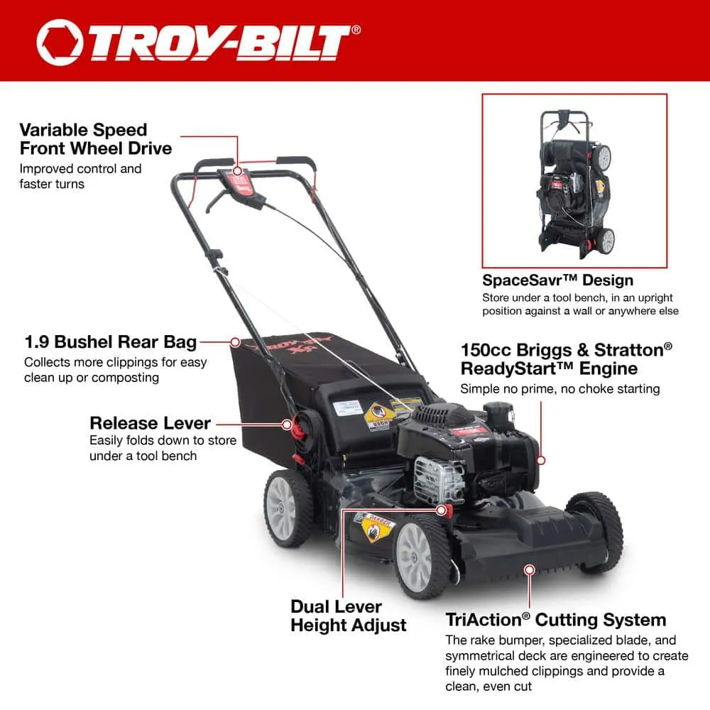 Troy-Bilt XP 21 in. 150 cc Vertical Storage Briggs and Stratton ReadyStart Series Gas Engine 3-in-1 FWD Self Propelled Lawn Mower, photo 2 of 12