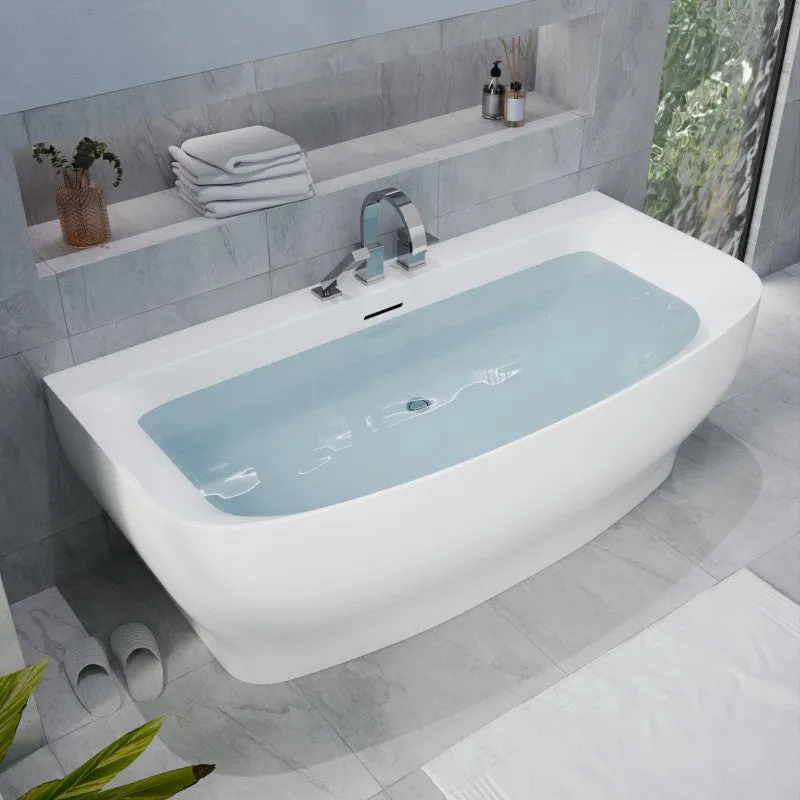 ANZZI Bank 65 in. L x 31 in. W Acrylic Flatbottom Freestanding Non-Whirlpool Bathtub with Deck-Mounted Faucet Platform, Glossy White, photo 2 of 6
