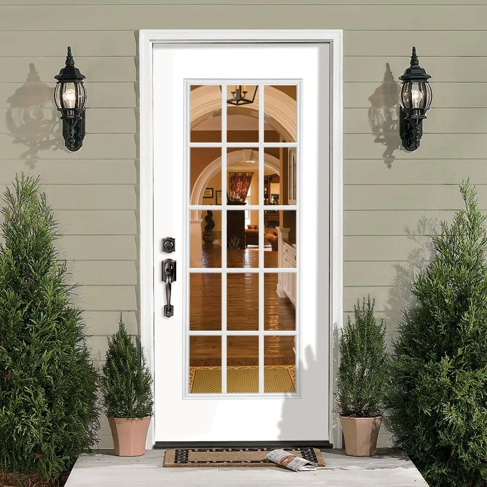 Masonite 32 in. x 80 in. Ultra White 15-Lite Left-Hand Inswing Clear Glass Painted Steel Prehung Front Door with Brickmold/Vinyl Frame, photo 2 of 4