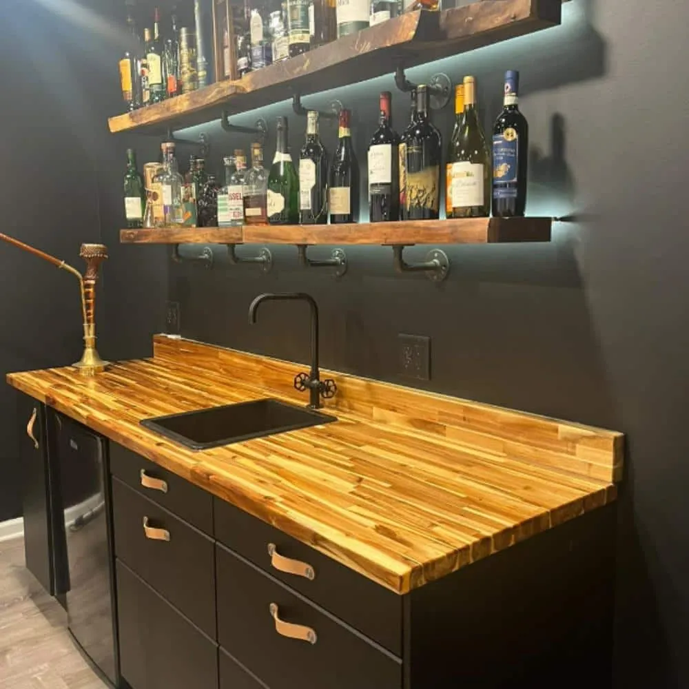 HARDWOOD REFLECTIONS 4 ft. L x 25 in. D Unfinished Acacia Solid Wood Butcher Block Countertop With Square Edge, photo 4 of 10