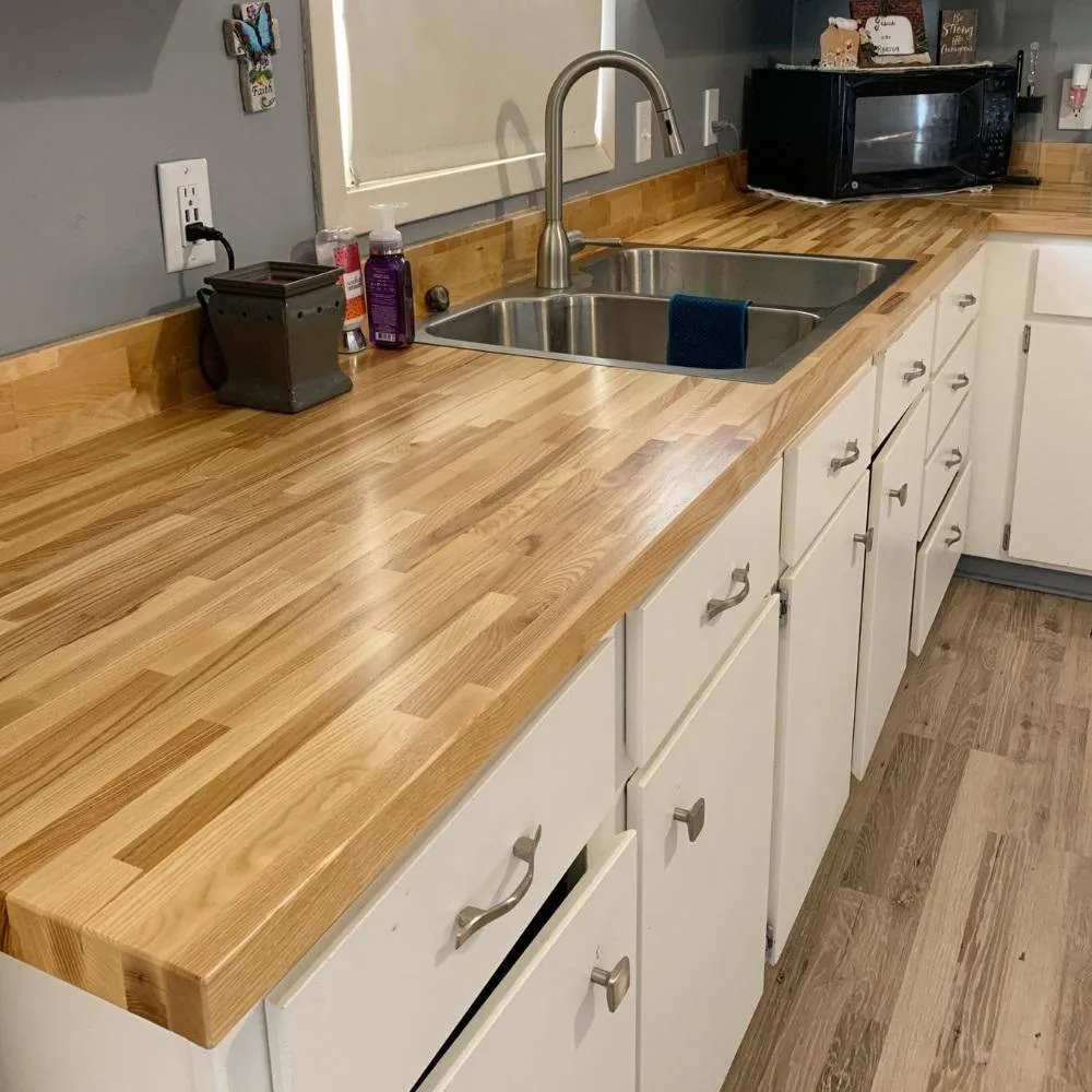 HARDWOOD REFLECTIONS 4 ft. L x 25 in. D Unfinished Ash Butcher Block Standard Countertop with Square Edge, photo 6 of 10