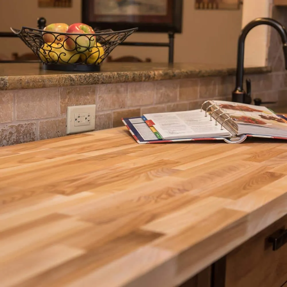 HARDWOOD REFLECTIONS 8 ft. L x 25 in. D Unfinished Ash Butcher Block Standard Countertop with Square Edge, photo 4 of 10