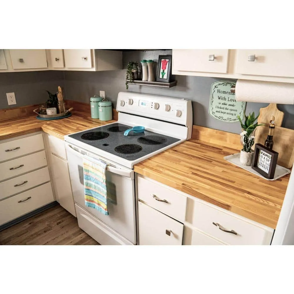 HARDWOOD REFLECTIONS 10 ft. L x 25 in. D Unfinished Ash Butcher Block Standard Countertop with Square Edge, photo 7 of 10