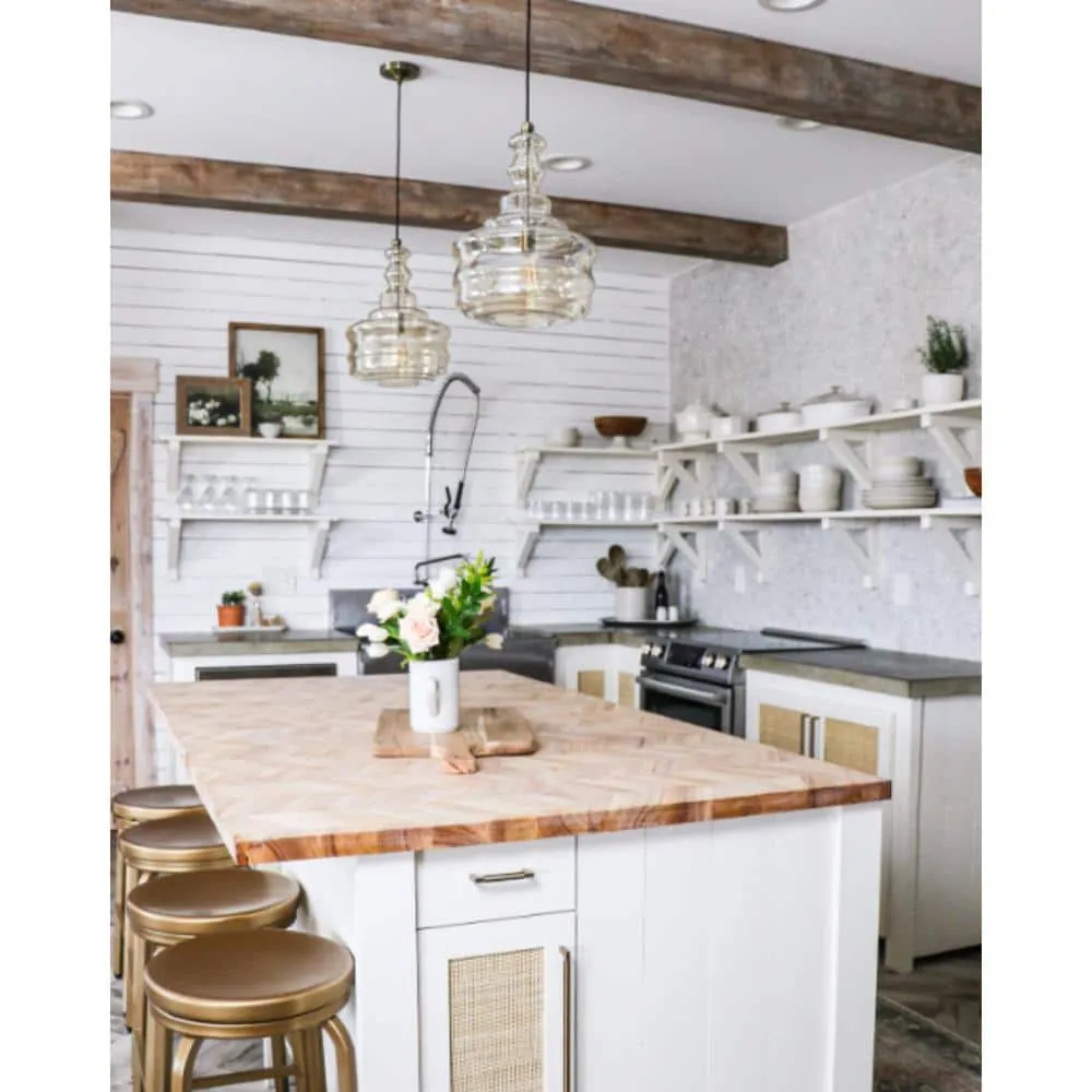 HARDWOOD REFLECTIONS 8 ft. L x 25 in. D Unfinished Hevea Chevron Solid Wood Butcher Block Countertop With Square Edge, photo 3 of 12