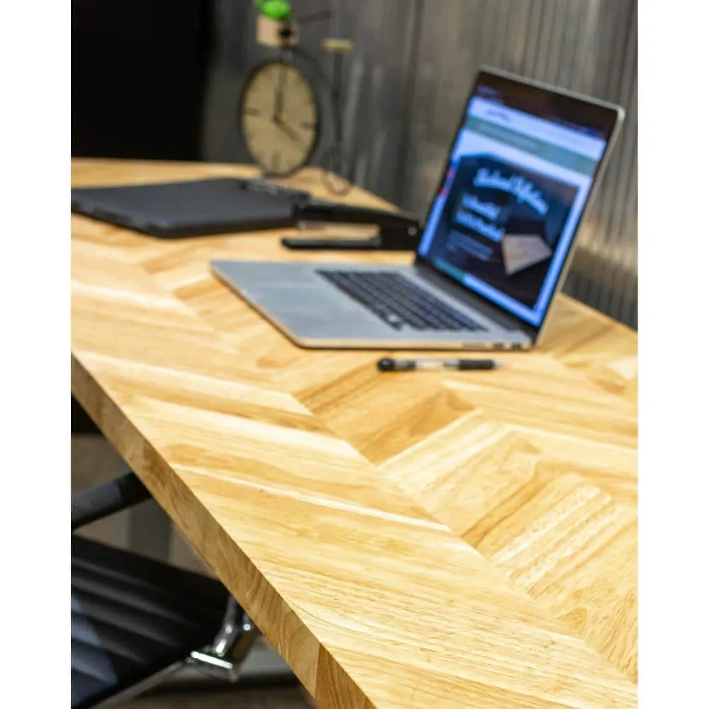 HARDWOOD REFLECTIONS 8 ft. L x 25 in. D Unfinished Hevea Chevron Solid Wood Butcher Block Countertop With Square Edge, photo 9 of 12