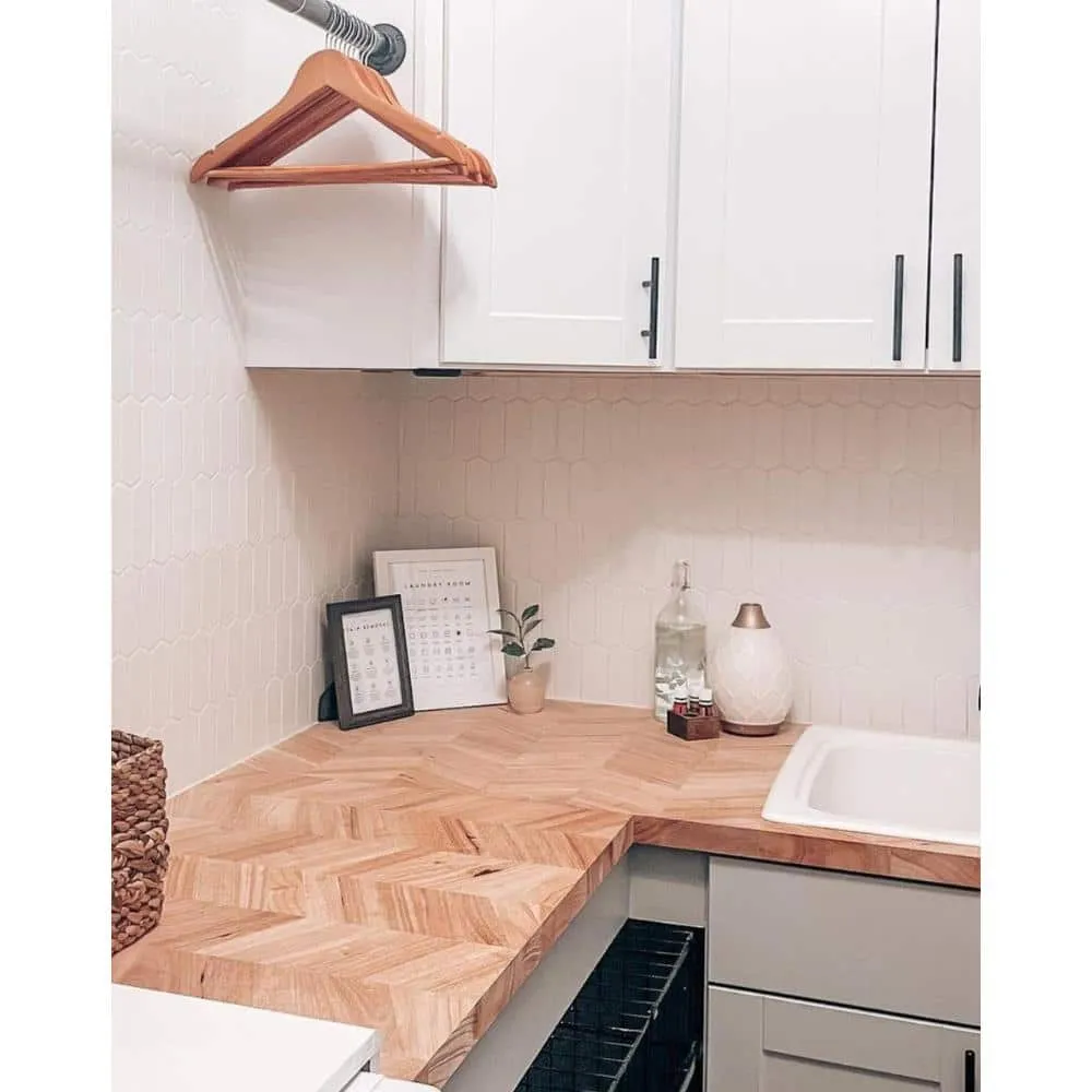HARDWOOD REFLECTIONS 8 ft. L x 25 in. D Unfinished Hevea Chevron Solid Wood Butcher Block Countertop With Square Edge, photo 4 of 12