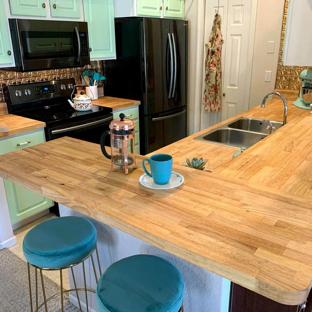 HARDWOOD REFLECTIONS 6 ft. L x 39 in. D Unfinished Hevea Solid Wood Butcher Block Island Countertop With Square Edge, photo 5 of 15