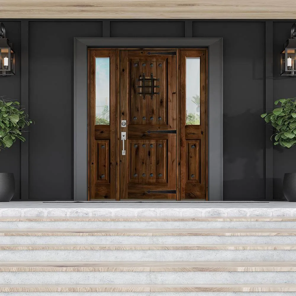 Krosswood Doors 60 in. x 80 in. Mediterranean Alder Sq-Top Clear Low-E Unfinished Wood Right-Hand Prehung Front Door with Half Sidelites by Krosswood Doors, photo 4 of 8