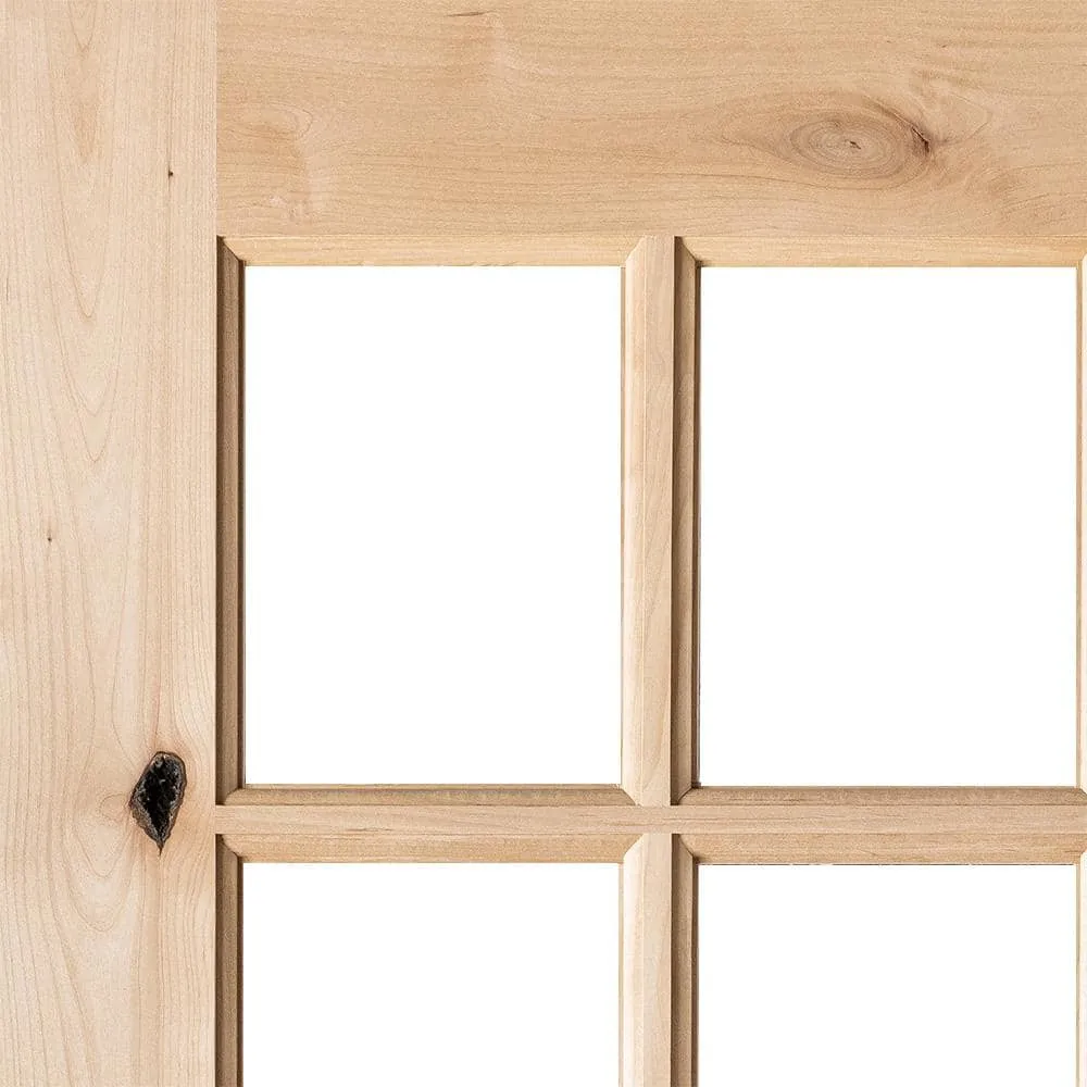 Krosswood Doors 36 in. x 80 in. Craftsman 9-Lite with Clear Beveled Glass Left-Hand Inswing Unfinished Knotty Alder Prehung Front Door, photo 7 of 8