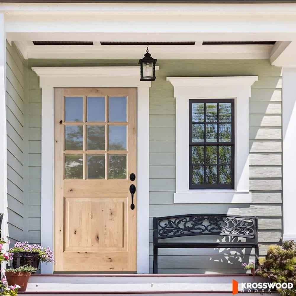 Krosswood Doors 36 in. x 80 in. Craftsman 9-Lite with Clear Beveled Glass Left-Hand Inswing Unfinished Knotty Alder Prehung Front Door, photo 6 of 8