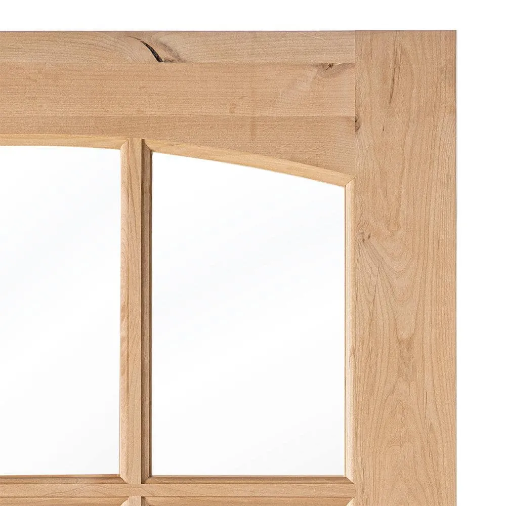 Krosswood Doors 36 in. x 80 in. Krosswood Doors Knotty Alder Left-Hand/Inswing 9-Lite Arch Top V-Panel Clear Glass Unfinished Wood Prehung Front Door, photo 3 of 8