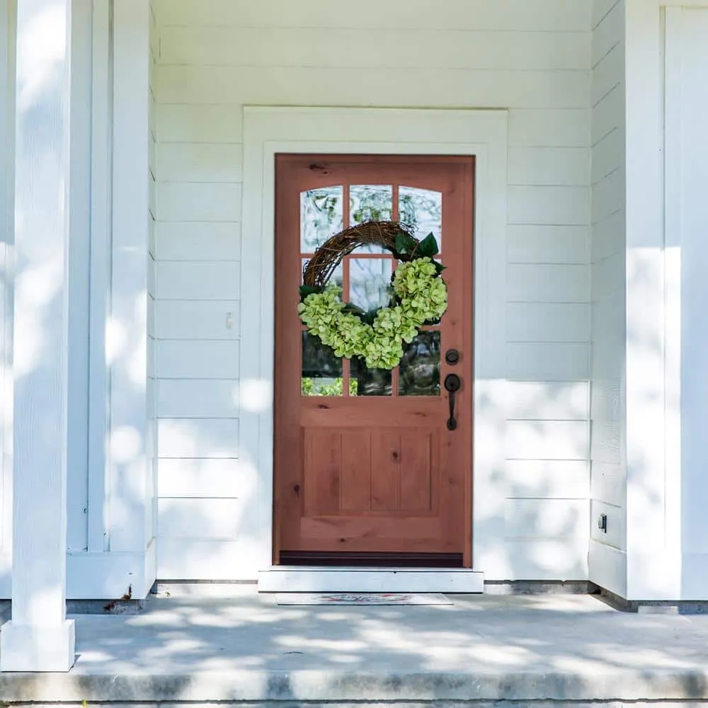 Krosswood Doors 36 in. x 80 in. Krosswood Doors Knotty Alder Left-Hand/Inswing 9-Lite Arch Top V-Panel Clear Glass Unfinished Wood Prehung Front Door, photo 7 of 8