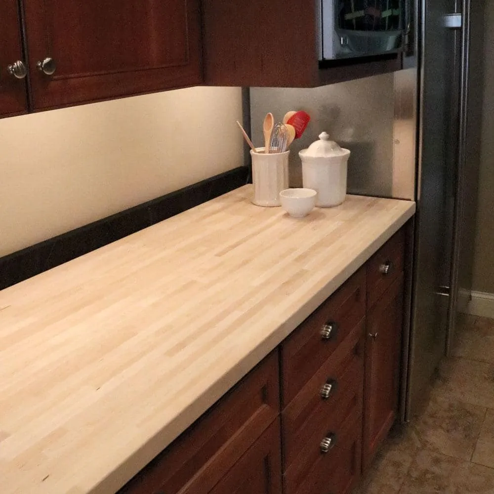 HARDWOOD REFLECTIONS 4 ft. L x 25 in. D Unfinished Maple Butcher Block Standard Countertop in With Square Edge, photo 5 of 11