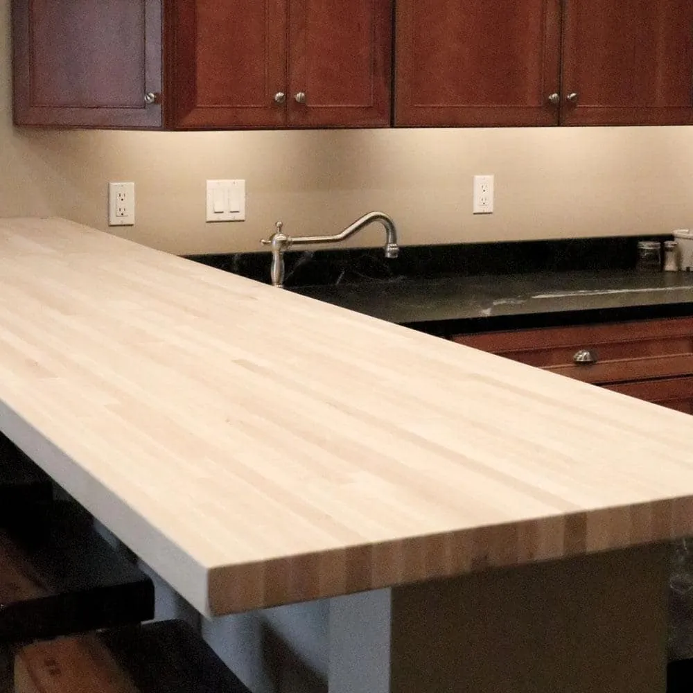 HARDWOOD REFLECTIONS 4 ft. L x 25 in. D Unfinished Maple Butcher Block Standard Countertop in With Square Edge, photo 6 of 11