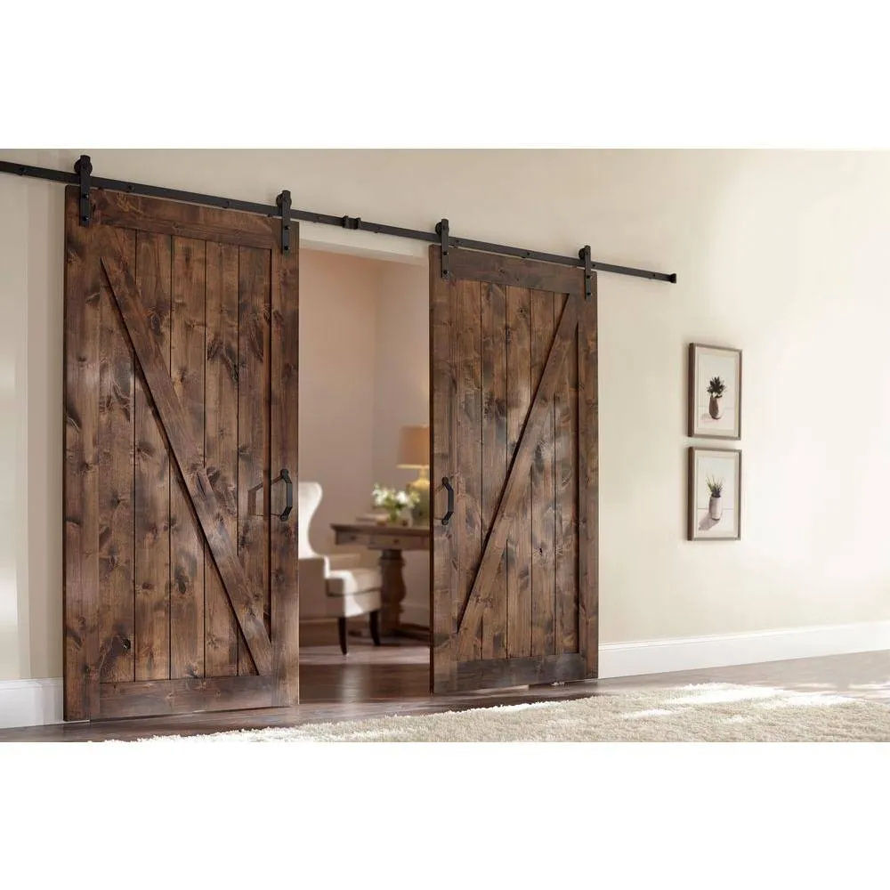 Masonite 42 in. x 84 in. Z-Bar Knotty Alder Wood Interior Sliding Barn Door Slab with Hardware Kit, photo 5 of 5