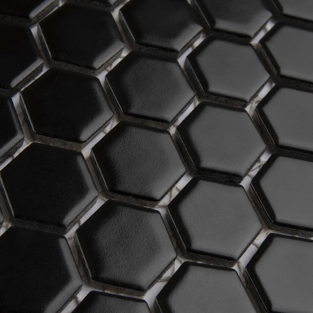 Merola Tile Metro Hex Matte Black 10-1/4 in. x 11-7/8 in. x 5 mm Porcelain Mosaic Tile, photo 5 of 8