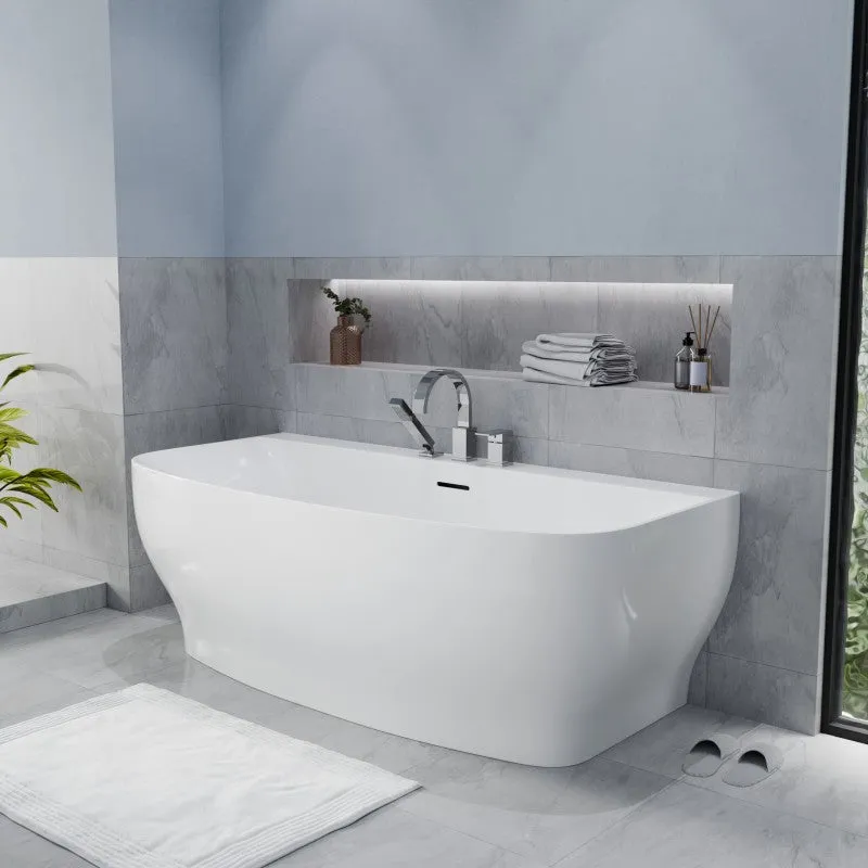 ANZZI Bank 65 in. L x 31 in. W Acrylic Flatbottom Freestanding Non-Whirlpool Bathtub with Deck-Mounted Faucet Platform, Glossy White, photo 4 of 6