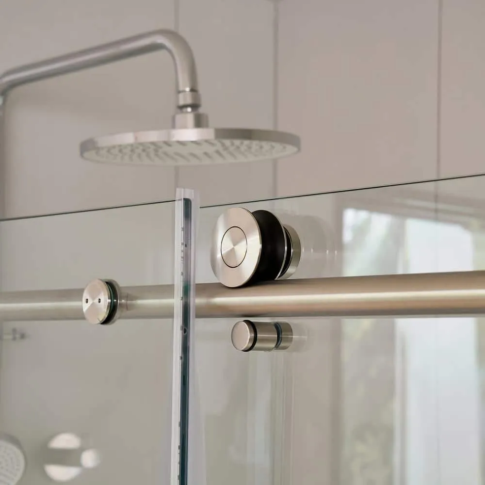 Vanity Art 76 in. H x 60 in. W Frameless Sliding Shower Door in Brushed Nickel with Clear Tempered Glass, photo 5 of 8