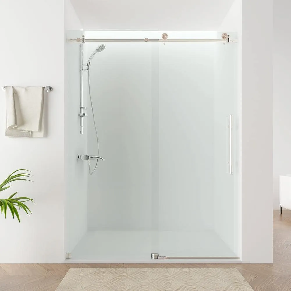 Vanity Art 76 in. H x 60 in. W Frameless Sliding Shower Door in Brushed Nickel with Clear Tempered Glass, photo 2 of 8