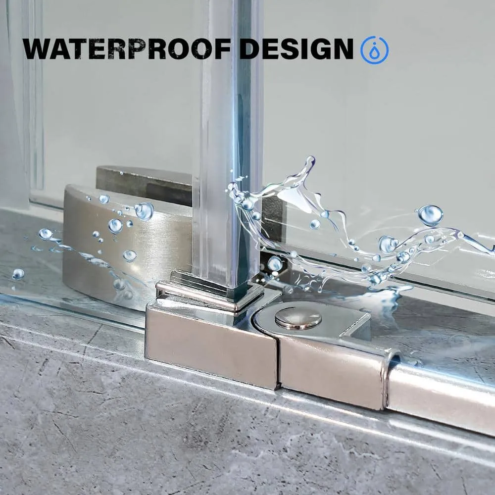 Vanity Art 76 in. H x 60 in. W Frameless Sliding Shower Door in Brushed Nickel with Clear Tempered Glass, photo 4 of 8
