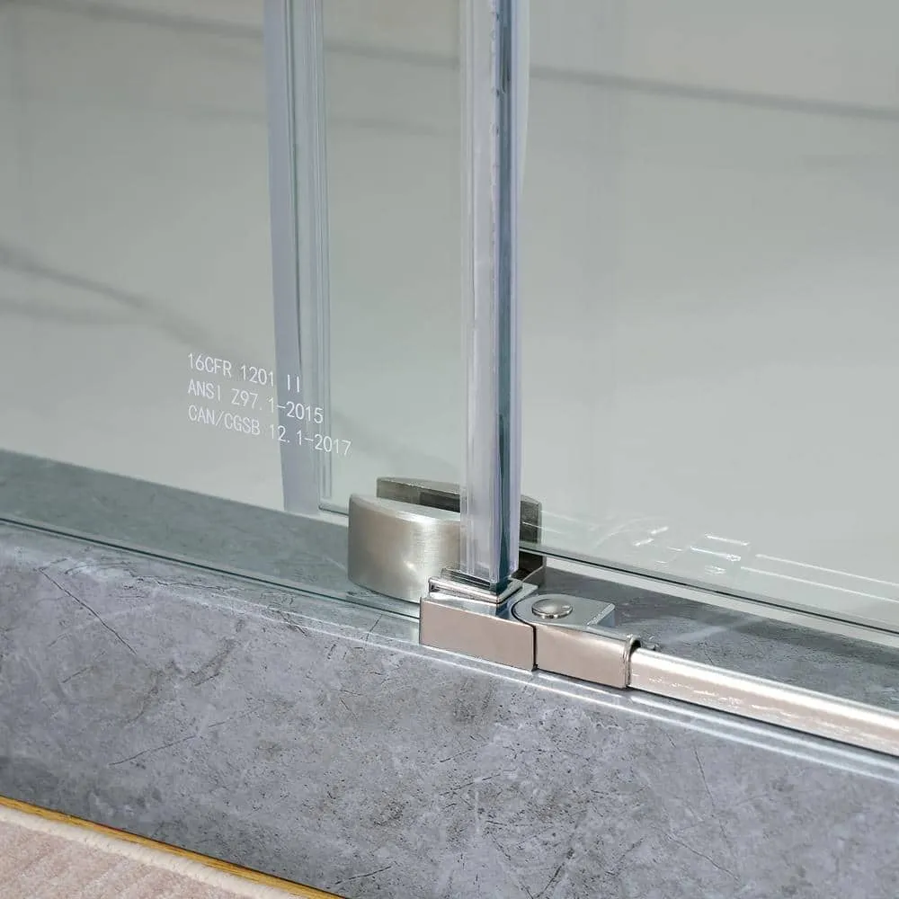Vanity Art 76 in. H x 60 in. W Frameless Sliding Shower Door in Brushed Nickel with Clear Tempered Glass, photo 8 of 8