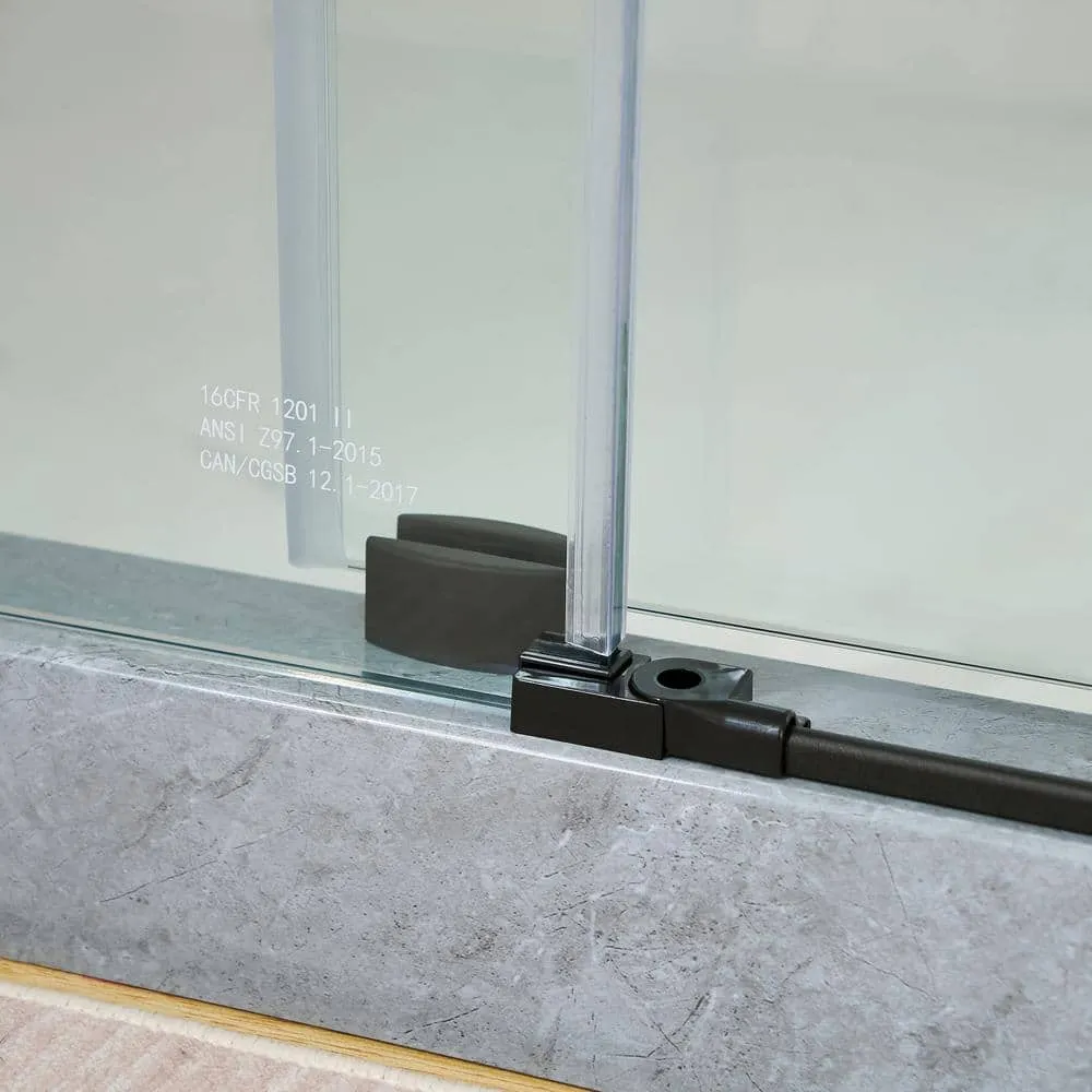 Vanity Art 76 in. H x 60 in. W Frameless Sliding Shower/Tub Door, Matte Black, Clear Tempered Glass, photo 7 of 8