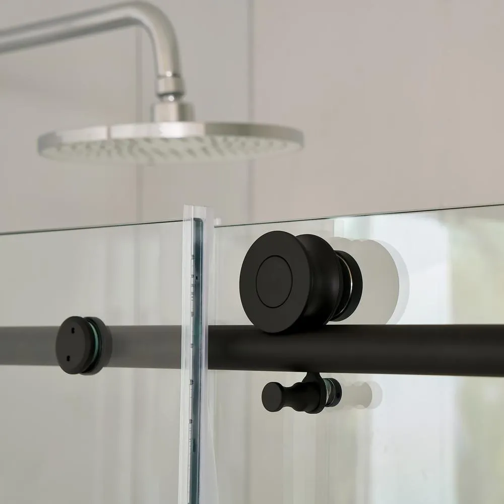 Vanity Art 76 in. H x 60 in. W Frameless Sliding Shower/Tub Door, Matte Black, Clear Tempered Glass, photo 5 of 8