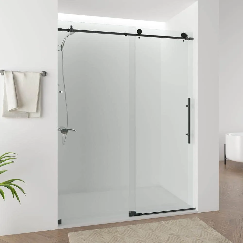 Vanity Art 76 in. H x 60 in. W Frameless Sliding Shower/Tub Door, Matte Black, Clear Tempered Glass, photo 4 of 8