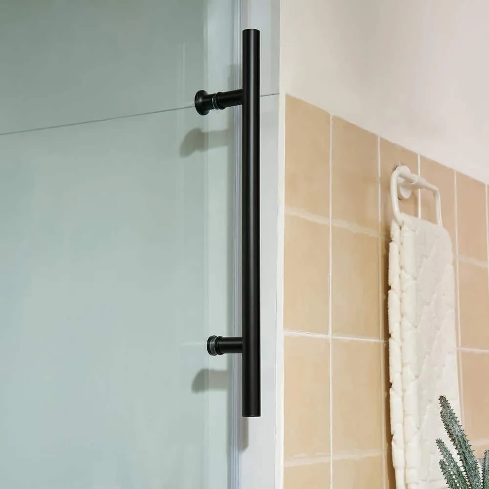 Vanity Art 76 in. H x 60 in. W Frameless Sliding Shower/Tub Door, Matte Black, Clear Tempered Glass, photo 3 of 8