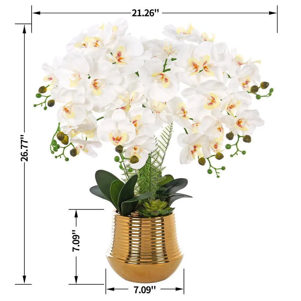 Vanity Art 26.77 in. H Artificial Orchid Floral Arrangement in Gold-plated Ceramics Vase, photo 2 of 7