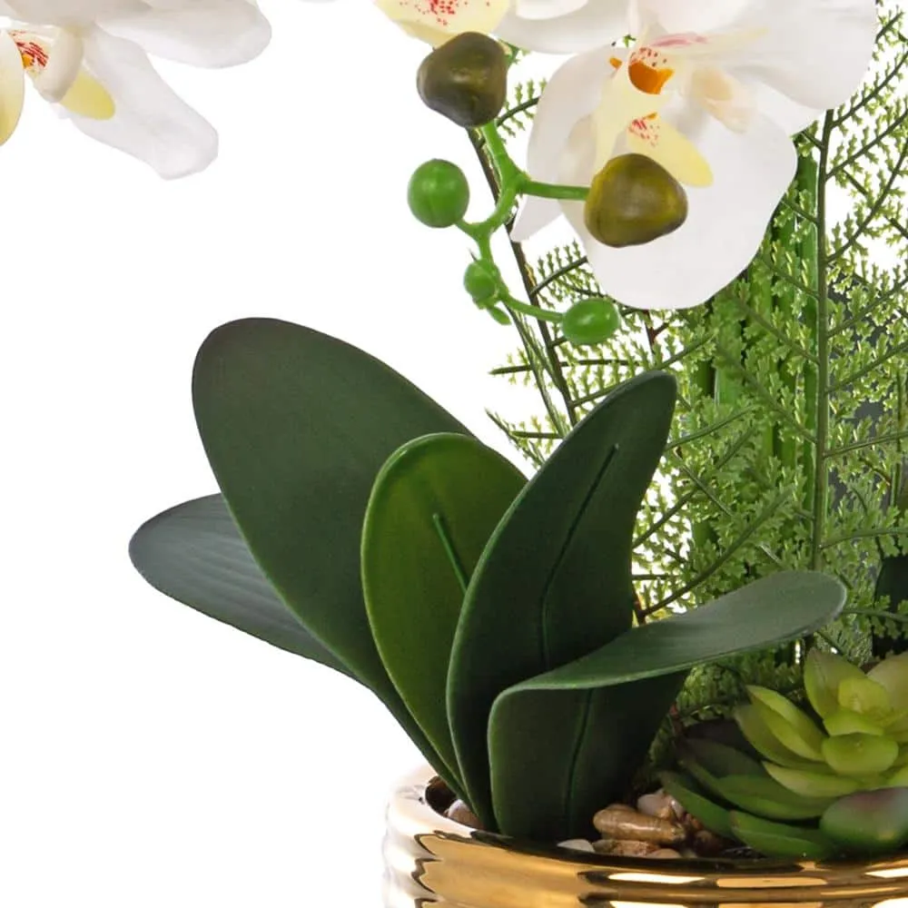 Vanity Art 26.77 in. H Artificial Orchid Floral Arrangement in Gold-plated Ceramics Vase, photo 6 of 7