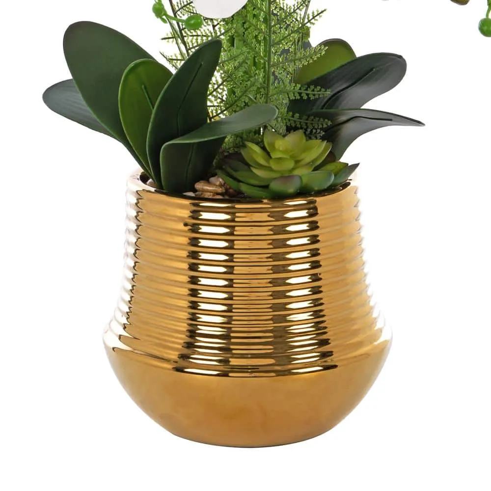 Vanity Art 26.77 in. H Artificial Orchid Floral Arrangement in Gold-plated Ceramics Vase, photo 5 of 7