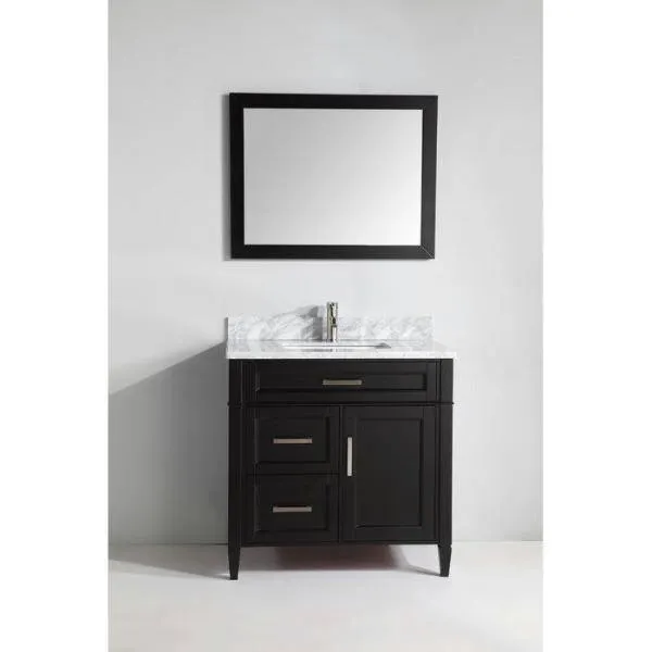 Vanity Art 36 in. W x 22 in. D x 36 in. H Vanity in Espresso with Single Basin Vanity Top in White and Grey Marble and Mirror, photo 3 of 8