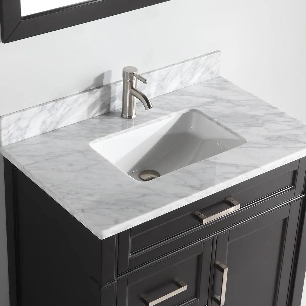 Vanity Art 36 in. W x 22 in. D x 36 in. H Vanity in Espresso with Single Basin Vanity Top in White and Grey Marble and Mirror, photo 7 of 8