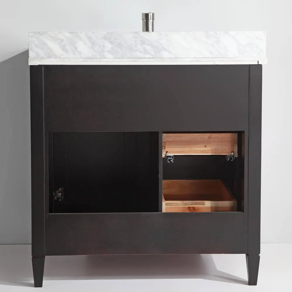 Vanity Art 36 in. W x 22 in. D x 36 in. H Vanity in Espresso with Single Basin Vanity Top in White and Grey Marble and Mirror, photo 4 of 8