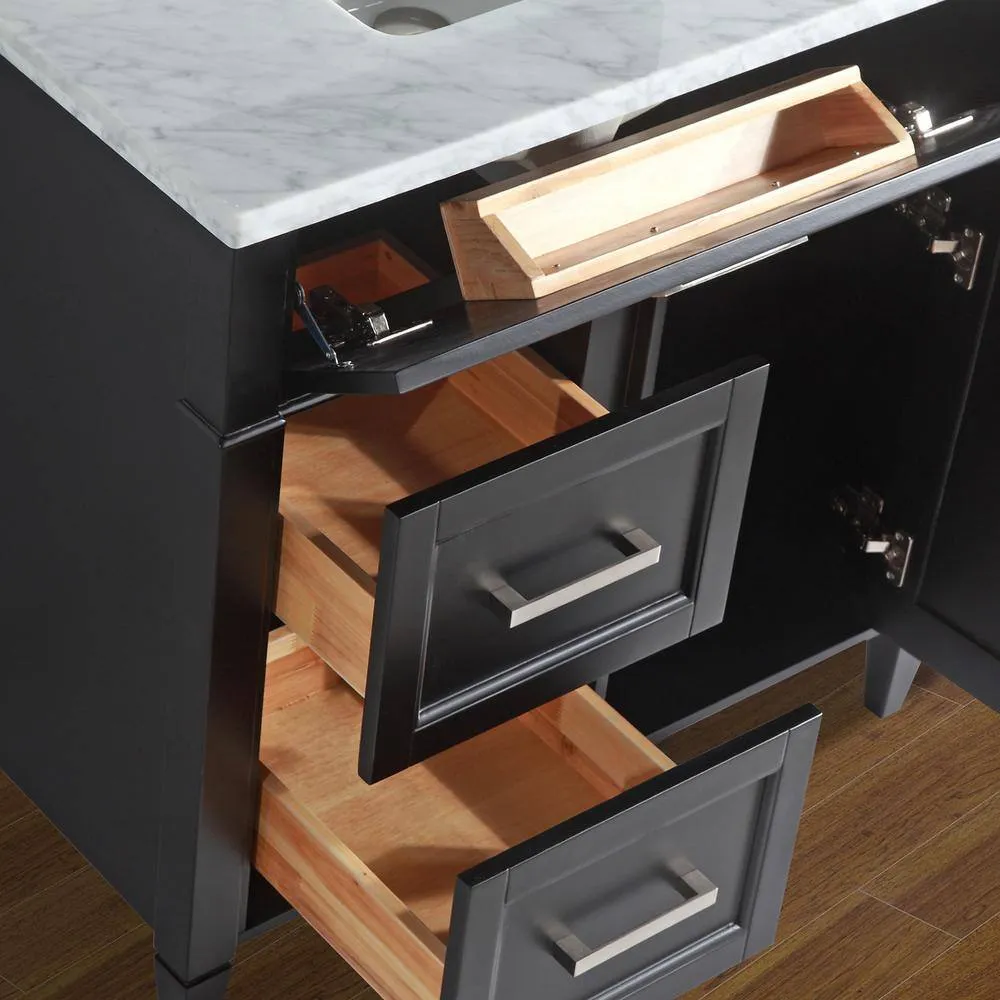 Vanity Art 36 in. W x 22 in. D x 36 in. H Vanity in Espresso with Single Basin Vanity Top in White and Grey Marble and Mirror, photo 5 of 8