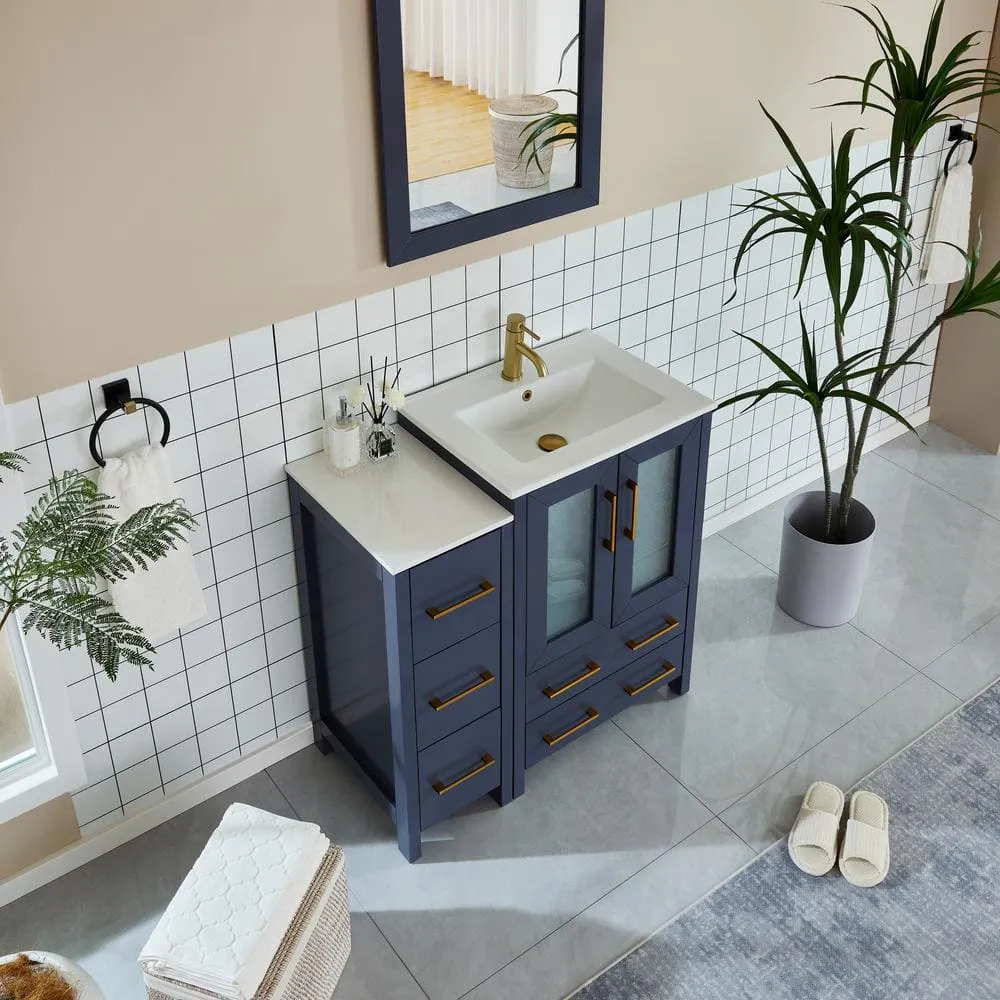 Vanity Art Brescia 36 in. W x 18.1 in. D x 35.8 in. H Single Basin Bathroom Vanity in Blue with Top in White Ceramic and Mirror, photo 3 of 11