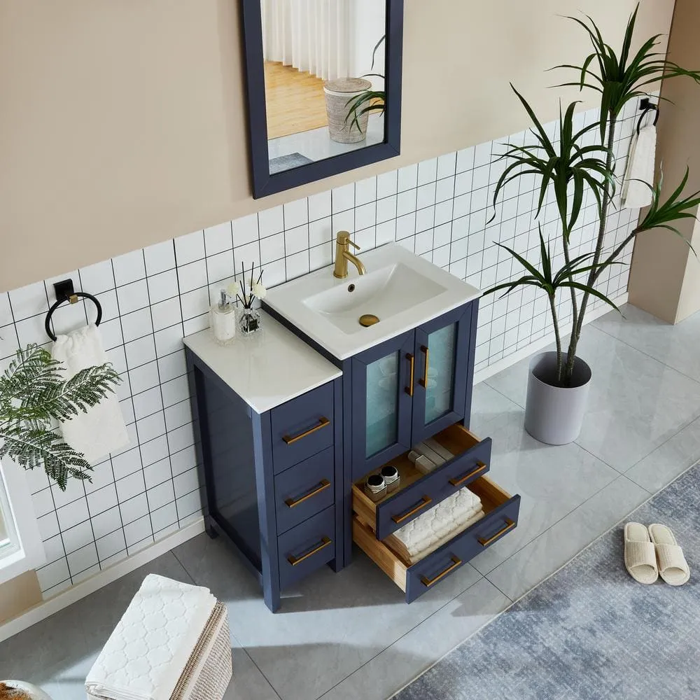 Vanity Art Brescia 36 in. W x 18.1 in. D x 35.8 in. H Single Basin Bathroom Vanity in Blue with Top in White Ceramic and Mirror, photo 5 of 11