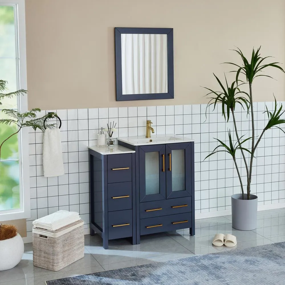 Vanity Art Brescia 36 in. W x 18.1 in. D x 35.8 in. H Single Basin Bathroom Vanity in Blue with Top in White Ceramic and Mirror, photo 2 of 11
