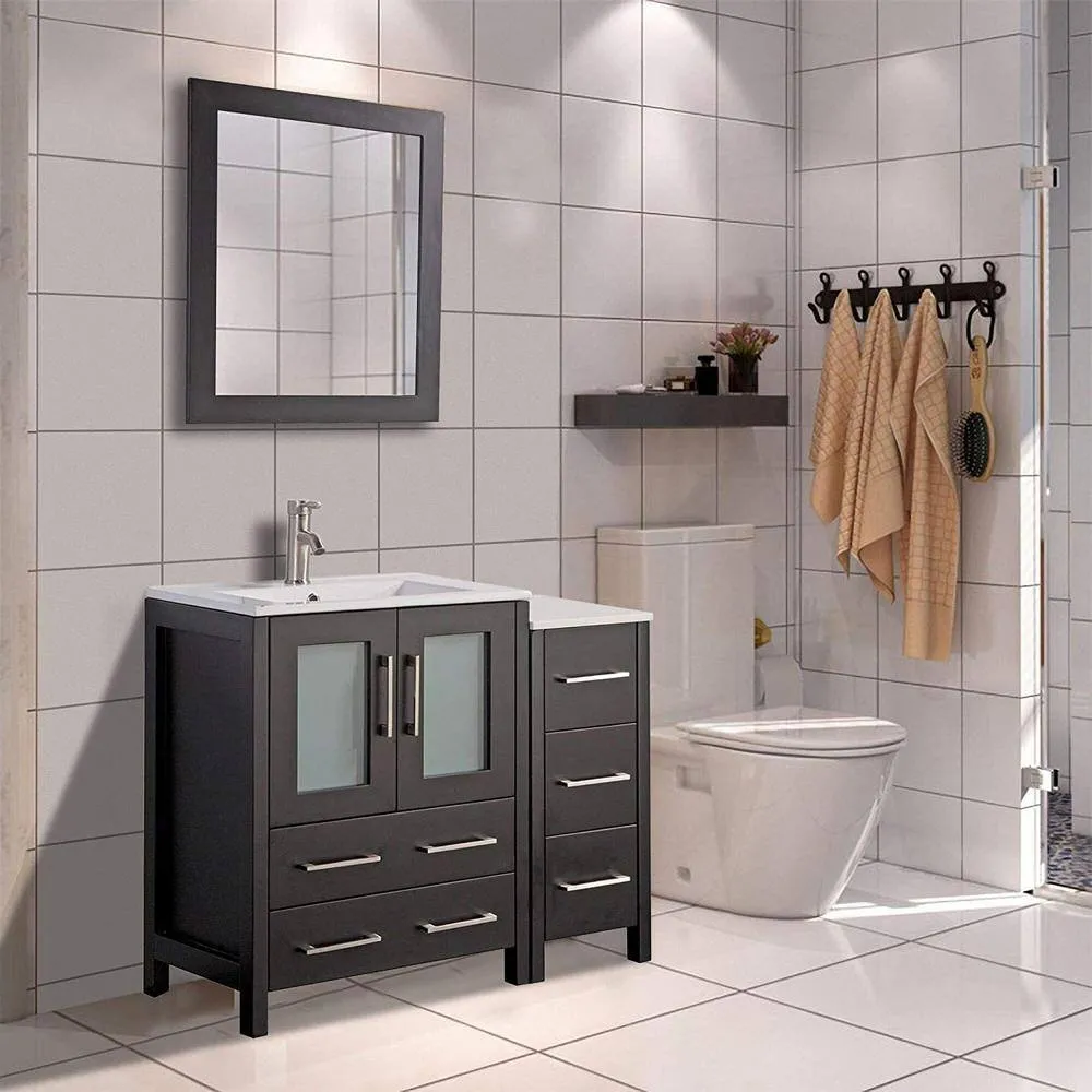 Vanity Art Brescia 36 in. W x 18.1 in. D x 35.8 in. H Single Basin Bathroom Vanity in Espresso with Top in White Ceramic and Mirror, photo 7 of 7