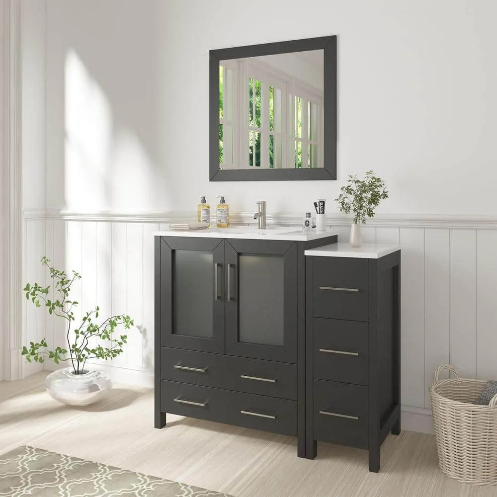 Vanity Art Brescia 36 in. W x 18.1 in. D x 35.8 in. H Single Basin Bathroom Vanity in Espresso with Top in White Ceramic and Mirror, photo 5 of 7