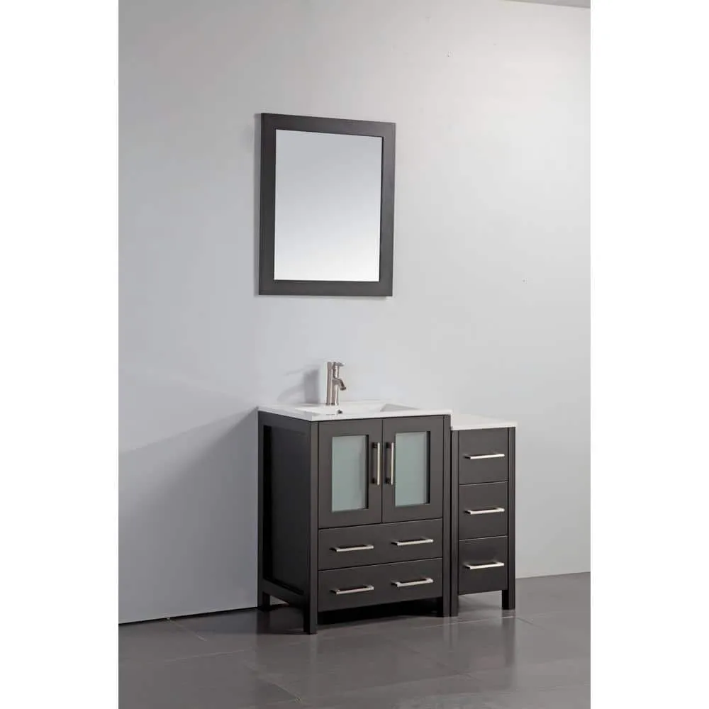 Vanity Art Brescia 36 in. W x 18.1 in. D x 35.8 in. H Single Basin Bathroom Vanity in Espresso with Top in White Ceramic and Mirror, photo 3 of 7